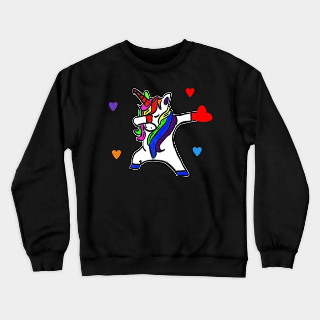 Valentines day Dabbing unicorn Heart Crewneck Sweatshirt by FouadBelbachir46